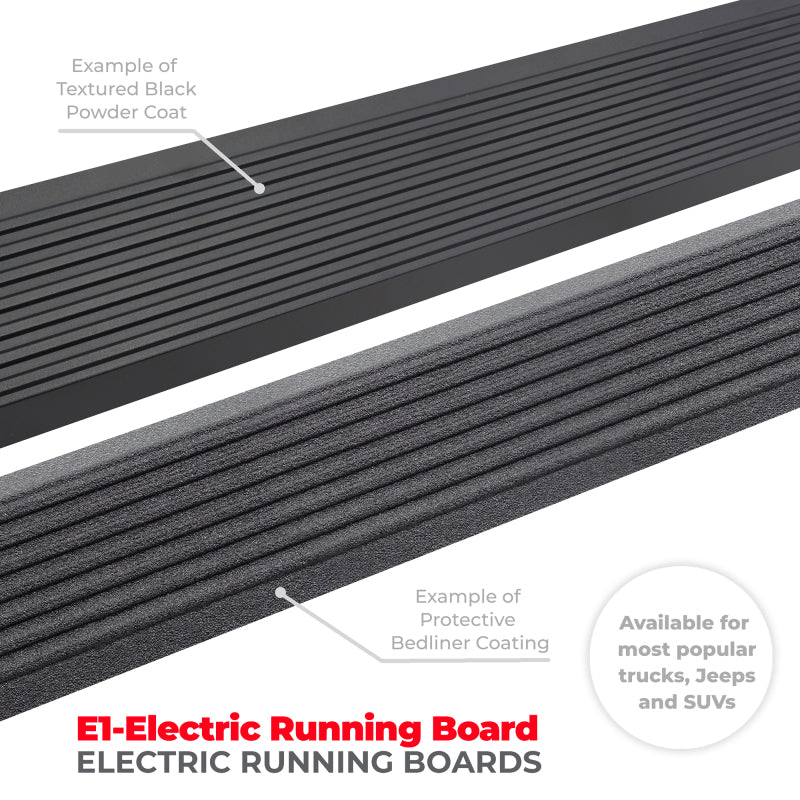 Go Rhino 19-24 Ram 1500 Quad Cab 4dr E1 Electric Running Board Kit (No Drill) - Tex. Blk