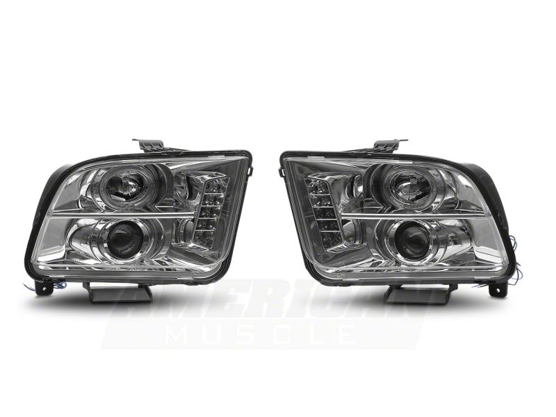 Raxiom 05-09 Ford Mustang Excluding GT500 LED Halo Projector Headlights- Chrome Housing (Clear Lens)