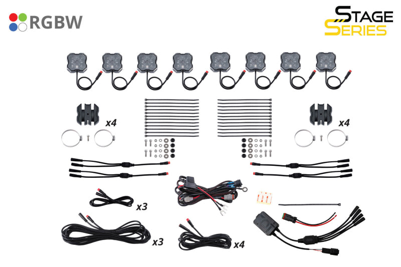 Diode Dynamics Stage Series SXS Rock Light Installer Kit - White Diffused M8 (8-pack)