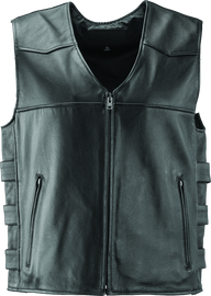 River Road Plains Leather Vest Black - XL