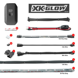 XK Glow Flex Strips Million Color XKCHROME App Controlled Boat Marine Kit 4x36In Strips + 4x10In