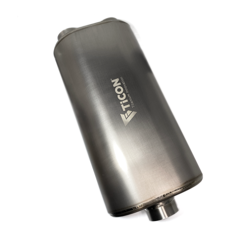 Ticon Industries 17in Overall Length 3in Oval Titanium Muffler - 3in Center In/2.5in Dual Outlet