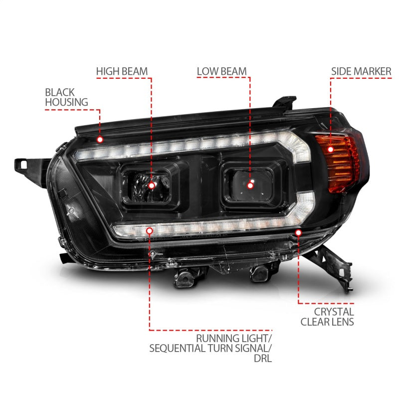 ANZO 10-13 Toyota 4Runner Projector Headlights - Black