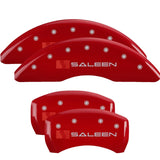 MGP 4 Caliper Covers Engraved Front & Rear 15-23 Ford Mustang Yellow Finish Black Saleen Logo