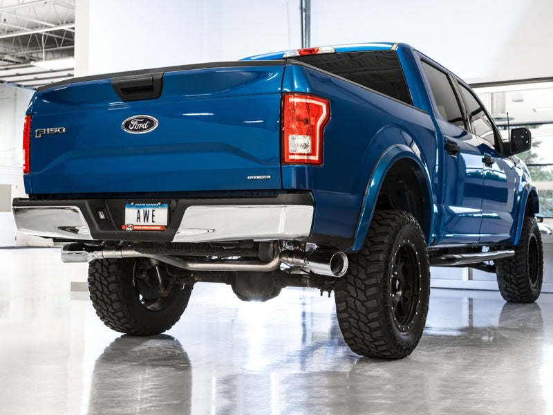 AWE Tuning 2015+ Ford F-150 0FG Dual Exit Performance Exhaust System w/5in Chrome Silver Tips