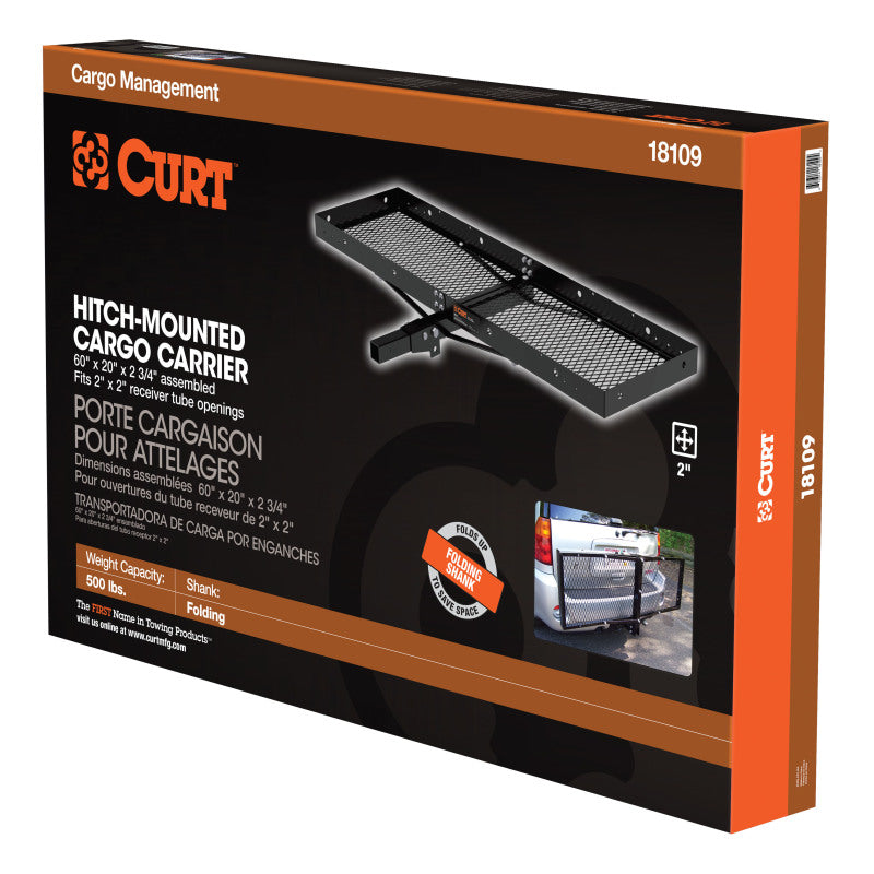 Curt 60in x 20in Tray-Style Cargo Carrier (Folding 2in Shank)