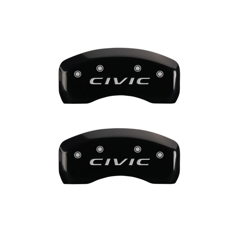 MGP 4 Caliper Covers Engraved Front 2016/CIVIC Engraved Rear 2016/CIVIC Black finish silver ch