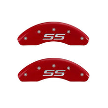 Load image into Gallery viewer, MGP 4 Caliper Covers Engraved Front &amp; Rear Monte Carlo style/SS Red finish silver ch