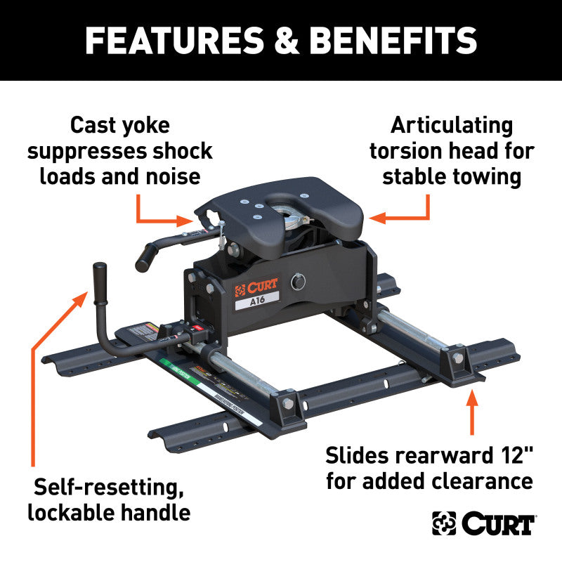 Curt A16 5th Wheel Hitch w/Roller & Rails