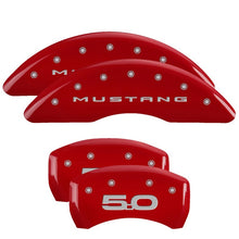Load image into Gallery viewer, MGP 4 Caliper Covers Engraved Front 2015/Mustang Engraved Rear 2015/50 Red finish silver ch