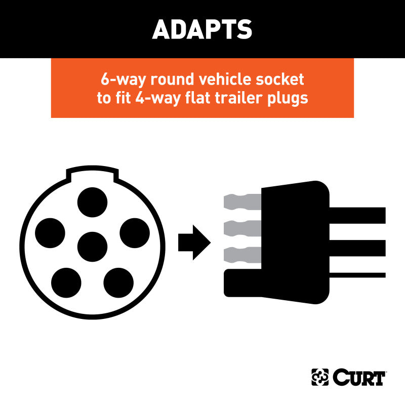 Curt Electrical Adapter (6-Way Round Vehicle to 4-Way Flat Trailer)