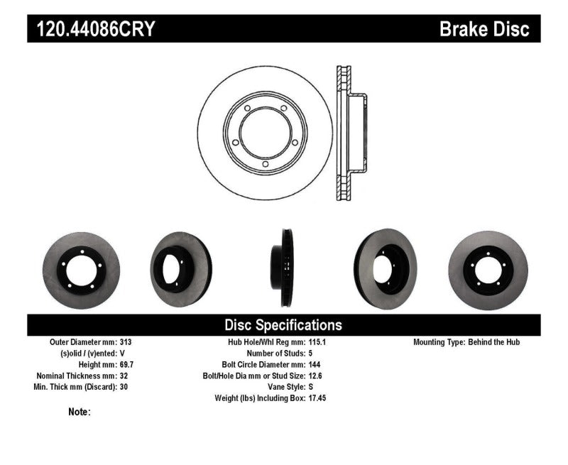 Stoptech 98-07 Lexus LX470 / 98-07 Toyota Land Cruiser Front CRYO-STOP Rotor