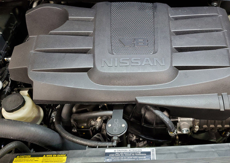 J&amp;L 16-24 Nissan Titan 5.6L Passenger Side Oil Separator 3.0 - Black Anodized