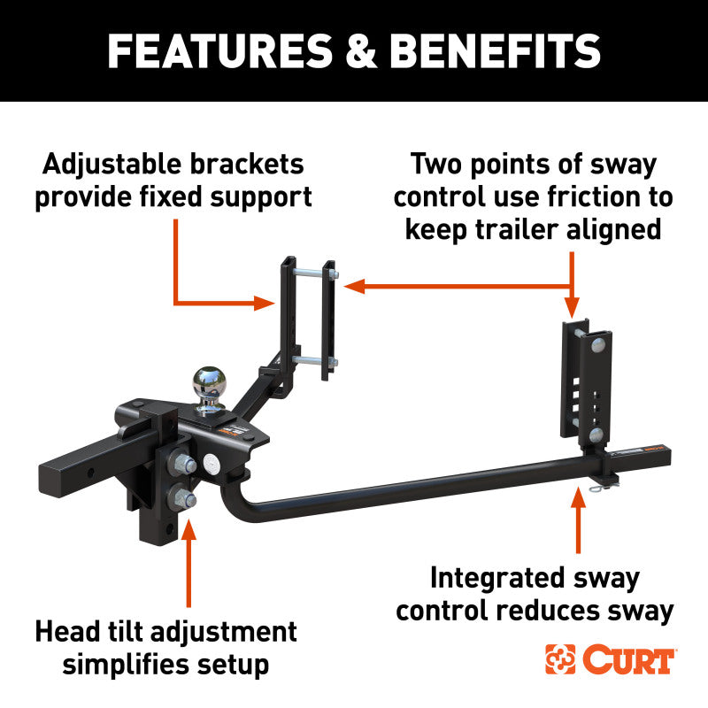 Curt TruTrack 2P Weight Distribution Hitch w/ 2x Sway Control (8000-10000lbs)