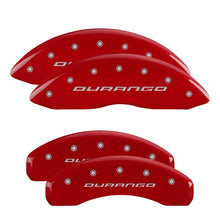 Load image into Gallery viewer, MGP 4 Caliper Covers Engraved Front &amp; Rear 11-18 Dodge Durango Red Finish Silver Durango Logo