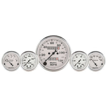 Load image into Gallery viewer, AutoMeter Gauge Kit 5 Pc. 3-1/8in. &amp; 2-1/16in. Mech. Speedo. Wtmp &amp; Oilp Old Tyme Wht