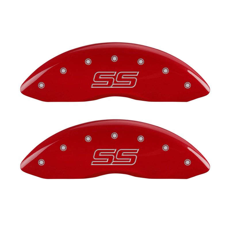 MGP 4 Caliper Covers Engraved Front & Rear Trailblazer style/SS Red finish silver ch