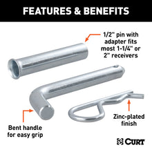 Load image into Gallery viewer, Curt 1/2in Hitch Pin w/5/8in Adapter (1-1/4in or 2in Receiver Zinc Packaged)