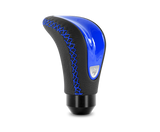 Momo Combat Evo Shift Knob - Black Leather, Blue Insert, Blue Stitching