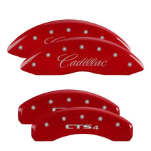 Load image into Gallery viewer, MGP 4 Caliper Covers Engraved Front Cursive/Cadillac Engraved Rear STS Red finish silver ch