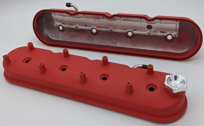 Granatelli 96-22 GM LS Tall Valve Cover w/Integral Angled Coil Mounts - Red Wrinkle (Pair)