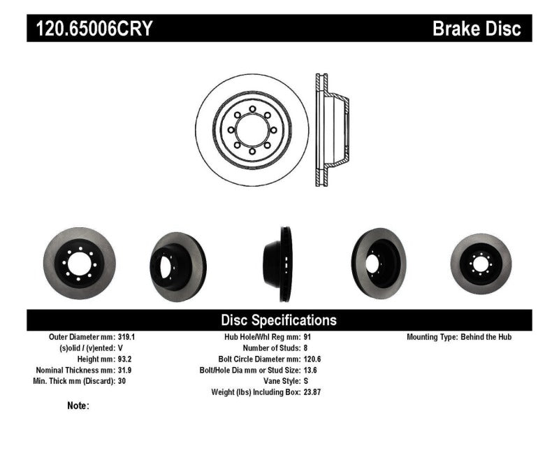 Stoptech 90-94 Ford F-350 / 90-94 Ford E-350 Econoline Front Cryostop Rotor