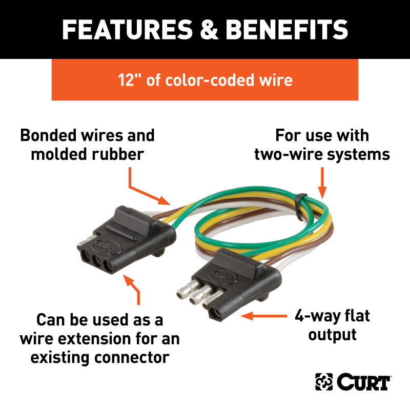 Curt 4-Way Flat Connector Plug & Socket w/12in Wires (Packaged)