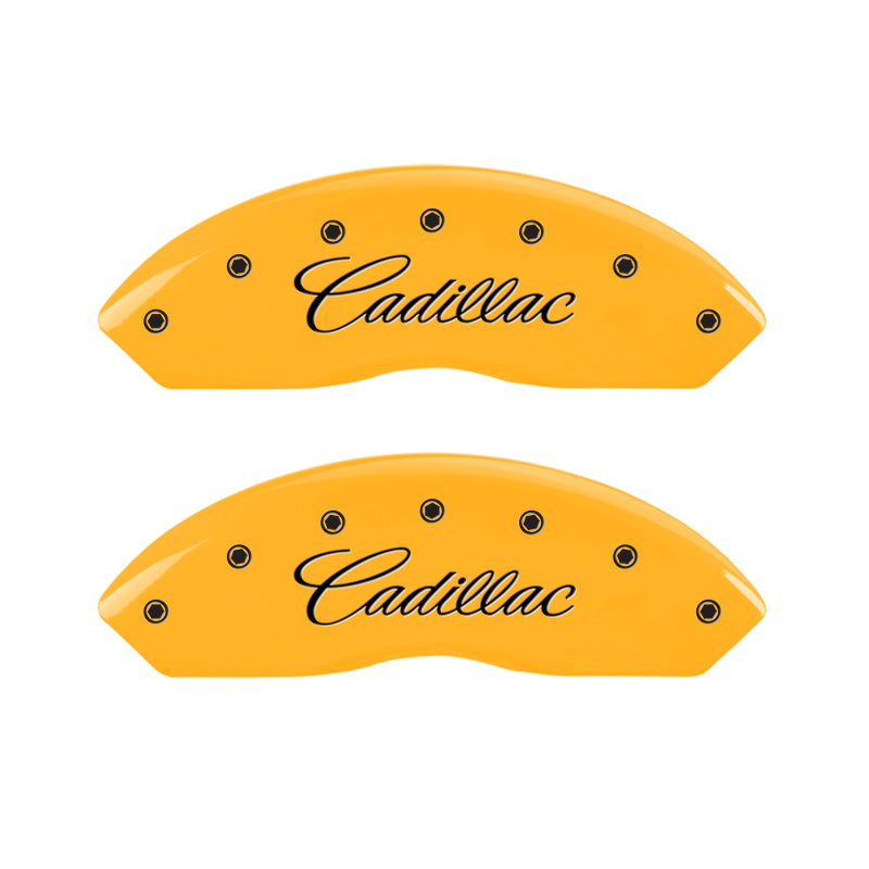 MGP 4 Caliper Covers Engraved F & R Cursive/Cadillac Yellow Finish Black Char 2007 Cadillac DTS