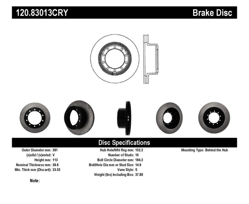 Stoptech 86-97 International 1652 Premium Rear CryoStop Brake Rotor