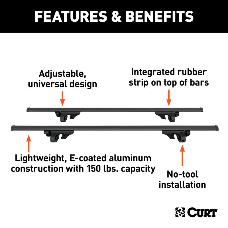 Curt 53-3/8in Aluminum Universal Roof Rack Crossbars