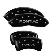 Load image into Gallery viewer, MGP 4 Caliper Covers Engraved Front &amp; Rear Pontiac Black finish silver ch