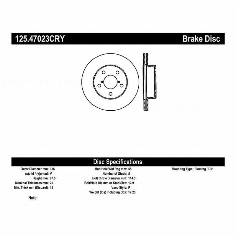 Stoptech 05-07 Subaru Impreza WRX Sti Rear High Carbon CRYO-STOP Rotor