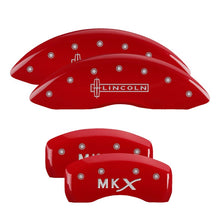 Load image into Gallery viewer, MGP 4 Caliper Covers Engraved Front Lincoln Engraved Rear MKX Red finish silver ch