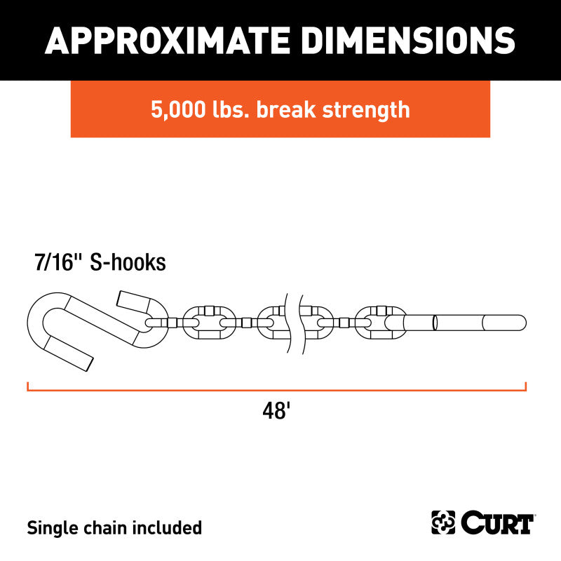 Curt 48in Safety Chain w/2 S-Hooks (5000lbs Clear Zinc Packaged)