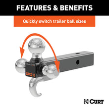 Load image into Gallery viewer, Curt Multi-Ball Mount w/Hook (2in Solid Shank 1-7/8in 2in &amp; 2-5/16in Chrome Balls)