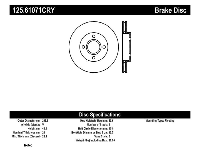 Stoptech 02-04 Ford Focus Cryostop Premium High Carbon Rotor - Front