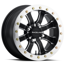 Load image into Gallery viewer, Raceline A71 Mamba 12x7in/4x110 BP/10mm Offset/83.8mm Bore - Black &amp; Machined Ring Beadlock Wheel