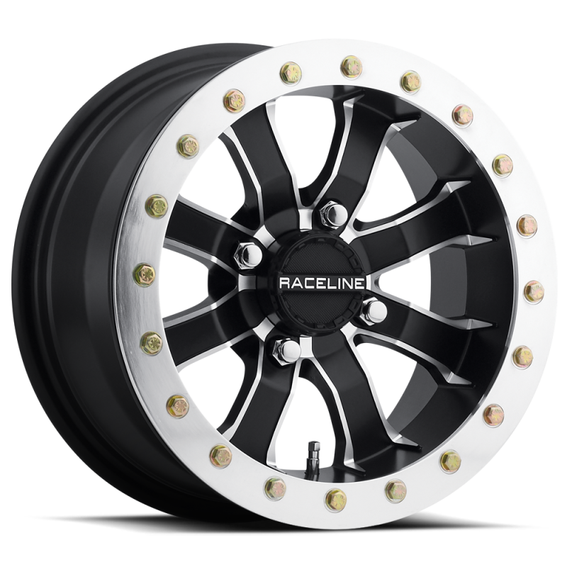 Raceline A71 Mamba 12x7in/4x137 BP/10mm Offset/110.18mm Bore - Black & Machined Ring Beadlock Wheel