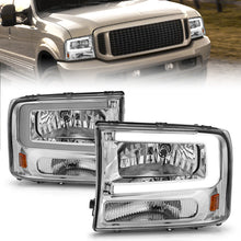 Load image into Gallery viewer, ANZO 99-04 Ford F250/F350/F450/Excursion (excl. 99) Crystal Headlights - w/ Light Bar Chrome Housing