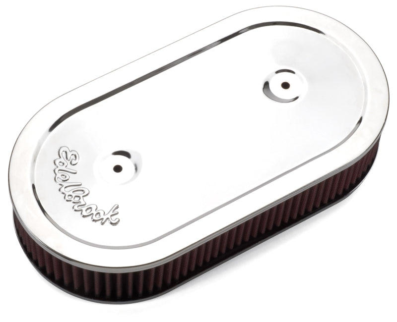 Edelbrock Air Cleaner Pro-Flo Series Oval Steel Top Cloth Element 13 5In X 7In X 3 5In Chrome