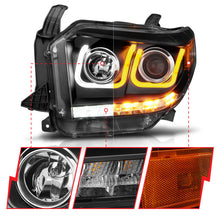 Load image into Gallery viewer, ANZO 14-18 Toyota Tundra w/ LED DRL Projector Headlights w/ U-Bar Switchback Black w/ DRL