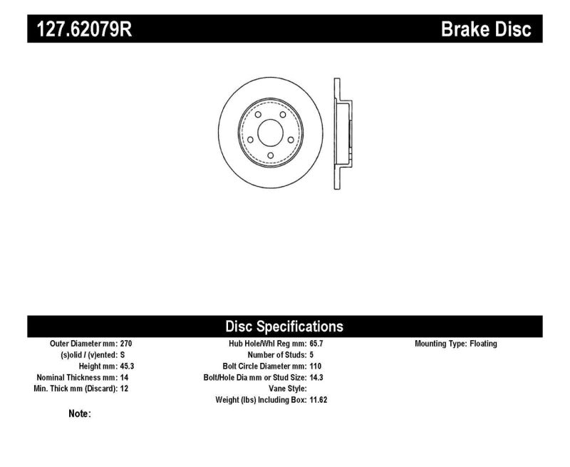 StopTech 05-09 Pontiac G5/05-10 G8 / 05-08 Chevrolet Cobalt Slotted & Drilled Rear Right Rotor