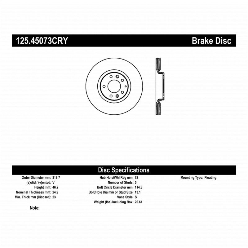 Stoptech 06-07 Mazdaspeed 6 Front High-Carbon CRYO-STOP Rotor