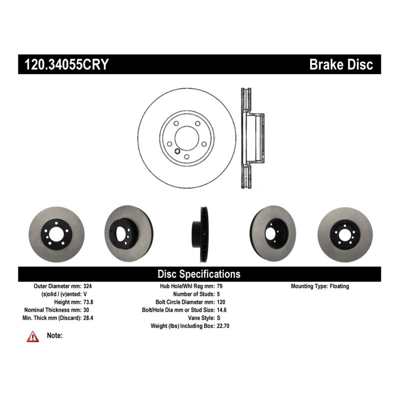 Stoptech 04/00+ BMW 530i/540i Front Premium Cryo Rotor