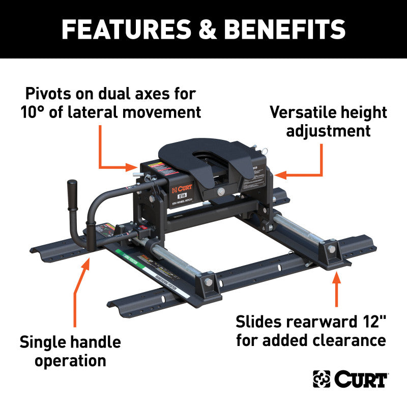 Curt E16 5th Wheel Hitch w/Roller & Rails