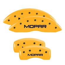 Load image into Gallery viewer, MGP 4 Caliper Covers Engraved Front &amp; Rear MOPAR Yellow finish black ch