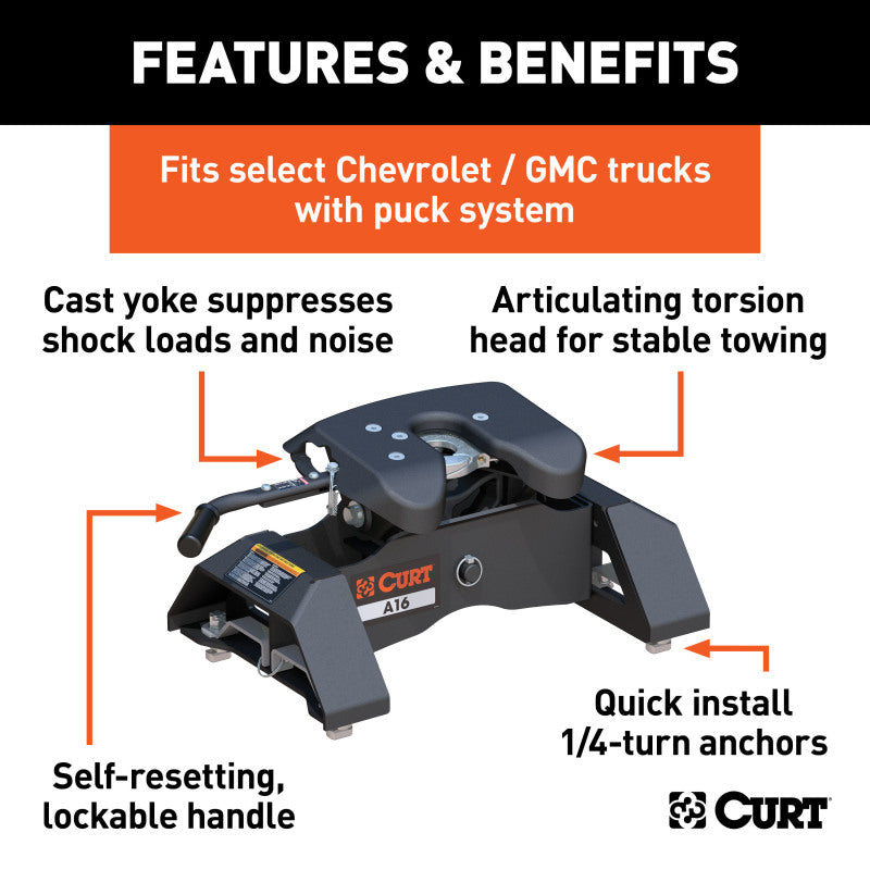 Curt A16 5th Wheel Hitch w/ GM Puck System Legs - 2020 Chevrolet Silverado/GMC Sierra 2500/3500HD