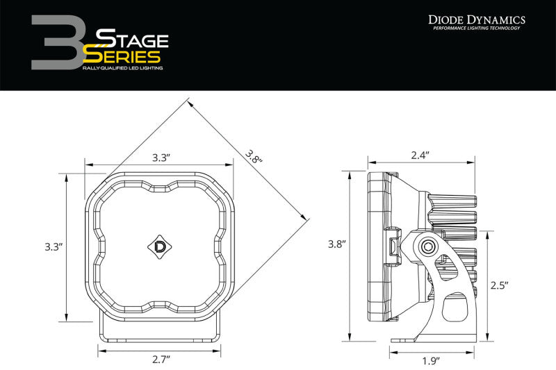 Diode Dynamics SS3 LED Bumper 1 1/4 In Roll Bar Kit Sport - Yellow SAE Fog (Pair)