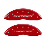 MGP 4 Caliper Covers Engraved Front Charger Engraved Rear RT Red finish silver ch