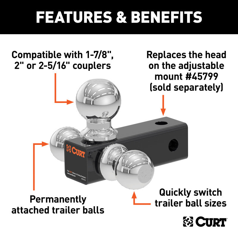 Curt Replacement Adjustable Tri-Ball Head for 45799